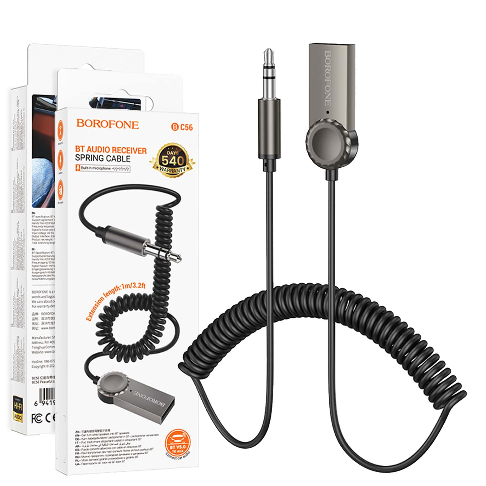 Borofone BC56 Peaceful 3.5mm Car AUX Wireless Bluetooth Receiver Dongle with 1M Cable ( Metal Grey) Borofone BC56 Peaceful 3.5mm Car AUX Wireless Bluetooth Receiver Dongle with 1M Cable ( Metal Grey)